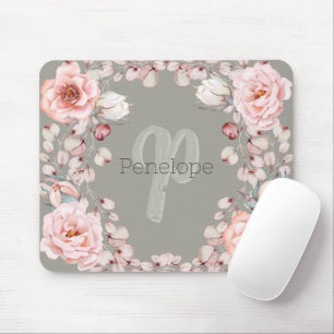 Mousepad Wreath Rosa de Aquarela Personalizada Sage Green
