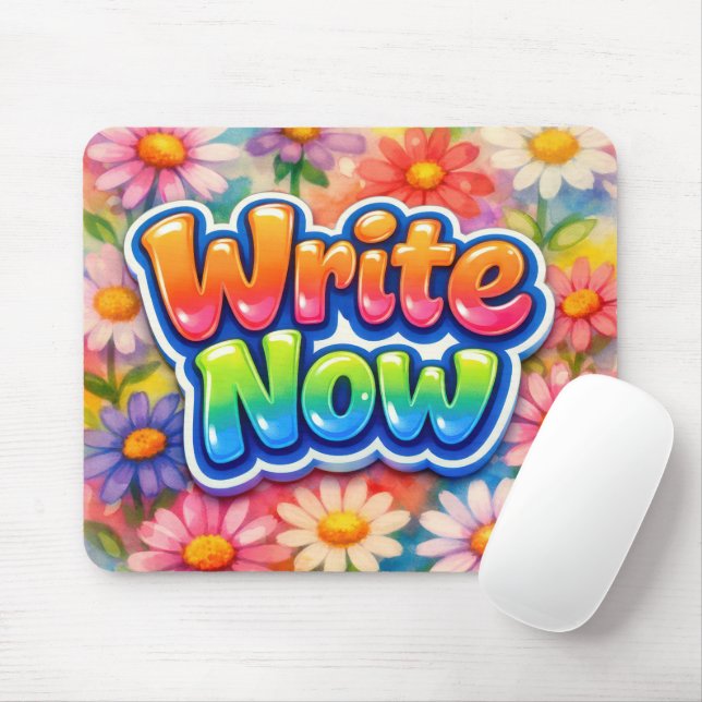 Mousepad Write Now Text with Vibrant Daisies (Com mouse)