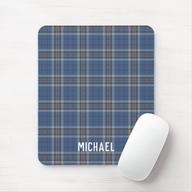 Mousepad Xadrez Azul Cinza Rústico Plaid Thompson (Com mouse)