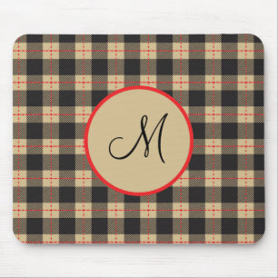 Mousepad Xadrez de Búfalo Marrom Preto e Vermelho Monograma