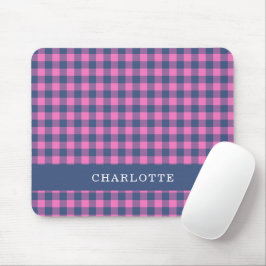Mousepad Xadrez de Búfalo Retro Rosa Azul Nome Personalizad