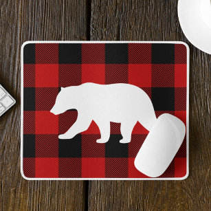 Mousepad Xadrez de Buffalo Vermelho e Urso Branco