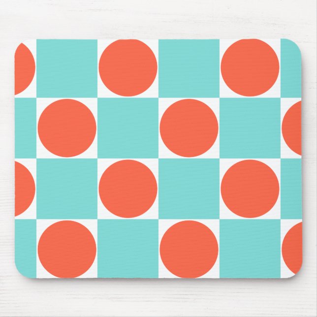 Mousepad Xadrez de Círculos Coral e Água (Frente)