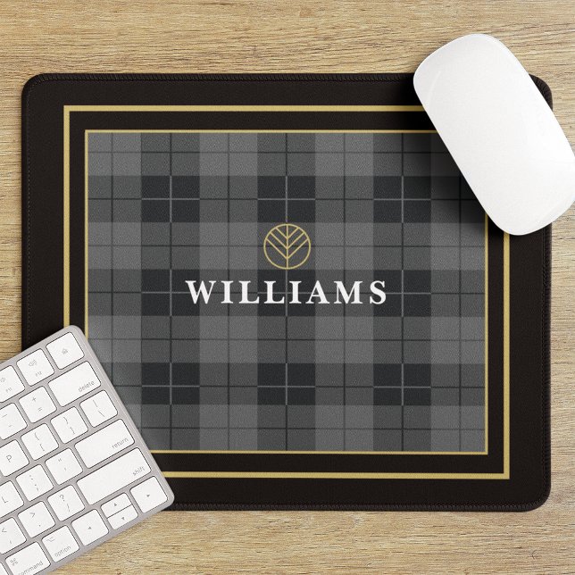 Mousepad Xadrez Dourada de Tartan Elegante Monograma (Criador carregado)
