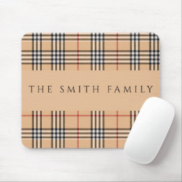 Mousepad Xadrez Elegante Bege Quente | Nome da Família Pers
