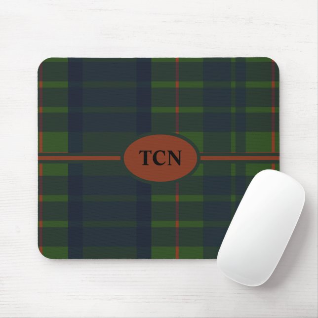 Mousepad Xadrez Escocês Verde e Azul Vermelho Monograma (Com mouse)