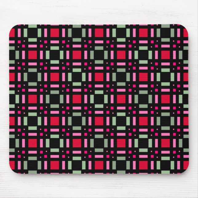 Mousepad Xadrez geométrica - faixas vermelhas vermelhas (Frente)