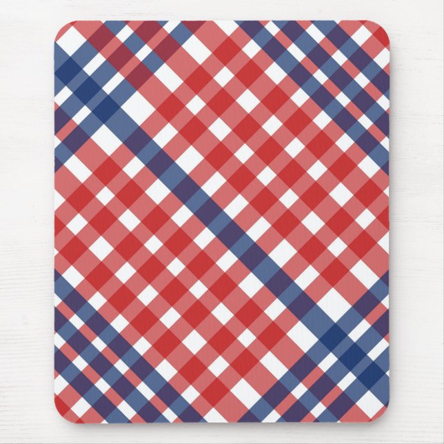 Mousepad Xadrez Red White e Blue Gingham (Frente)