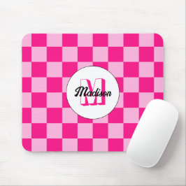 Mousepad Xadrez rosa quente claro geométrico Monograma retr