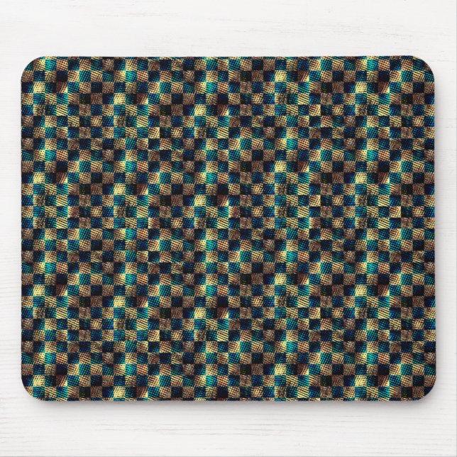 Mousepad Xadrez sujo e efeito arranhado, azul e amarelo (Frente)
