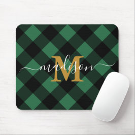 Mousepad Xadrez verde feriado com Monograma e Nome