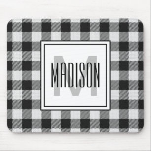 Mousepad Xadrez/Verificação de Buffalo Preto e Branco Monog