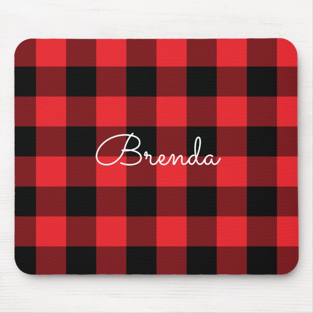 Mousepad Xadrez Vermelho e Preto Moderno de Búfalo (Frente)