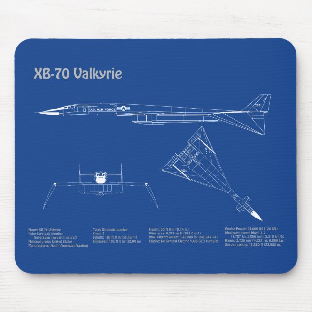 Mousepad XB-70 Valkyrie - Planos de avião Blueprint AD (Frente)