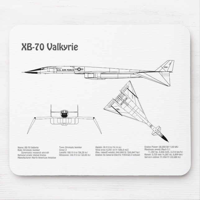 Mousepad XB-70 Valkyrie - Planos de avião Blueprint BD (Frente)