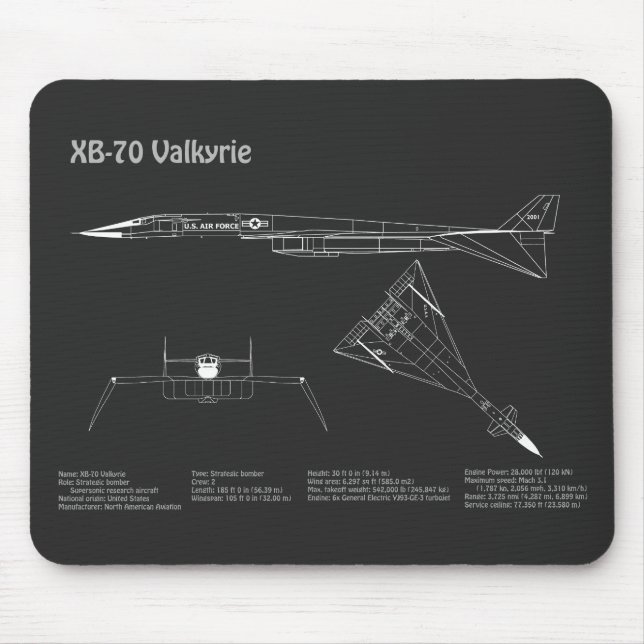 Mousepad XB-70 Valkyrie - Planos de avião Blueprint PD (Frente)