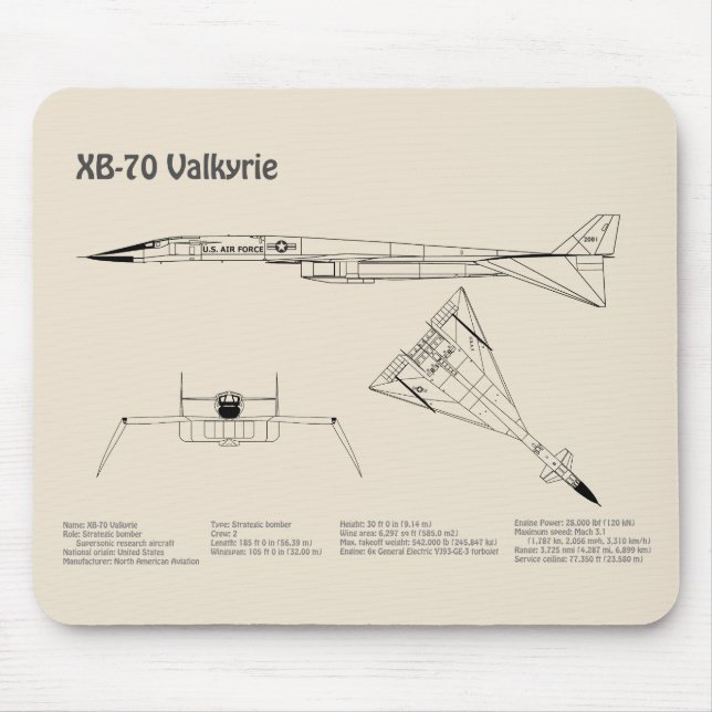 Mousepad XB-70 Valkyrie - Planos de avião Blueprint SD (Frente)