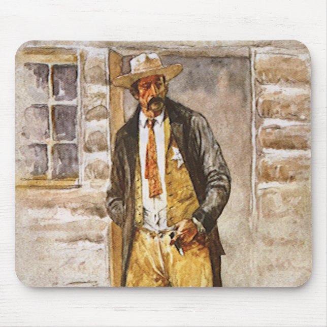 Mousepad Xerife Retrato de Seltzer, Vintage West Cowboy (Frente)