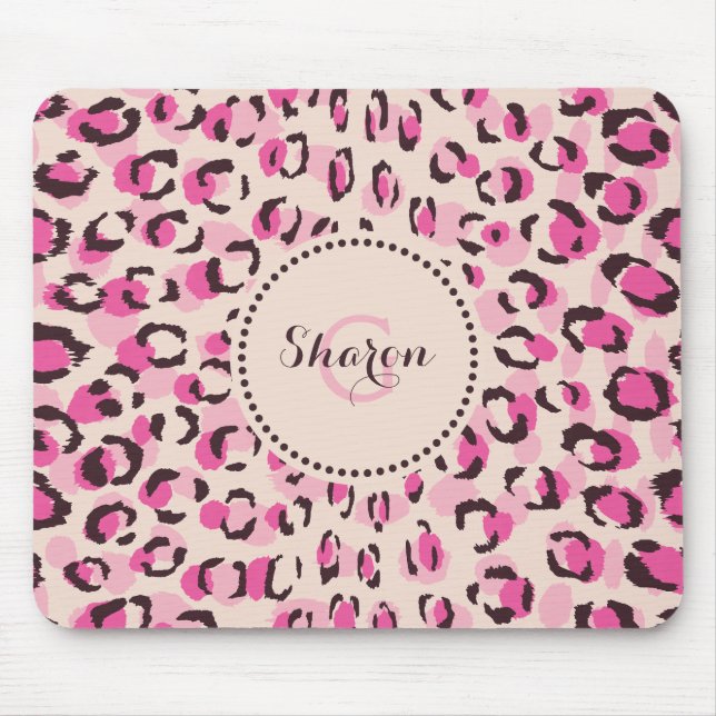 Mousepad Xícara monocromática com estampa de onça cor-de-ro (Frente)