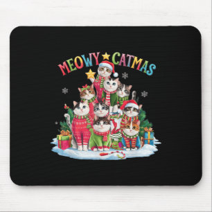 Mousepad Xmas Cat Lover Meowy Catmas Cat Tree Lig