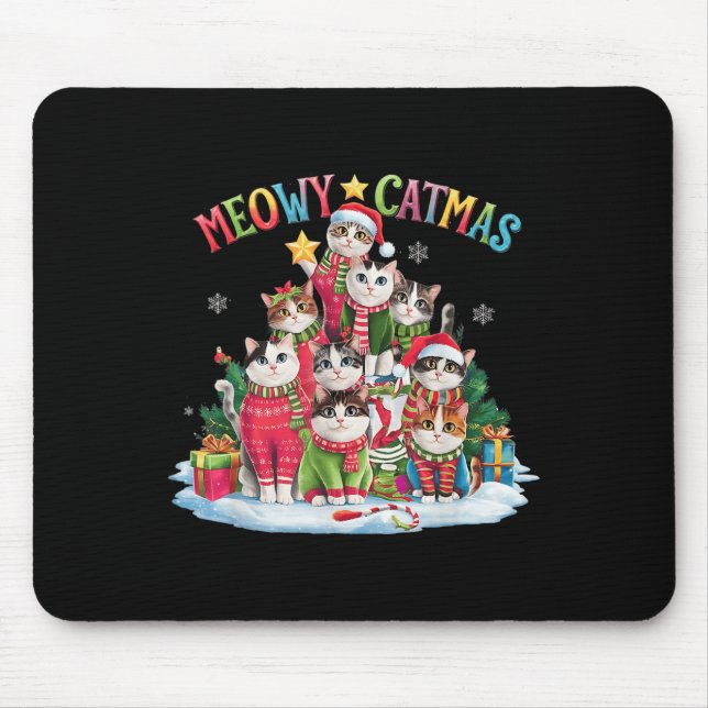 Mousepad Xmas Cat Lover Meowy Catmas Cat Tree Lig (Frente)