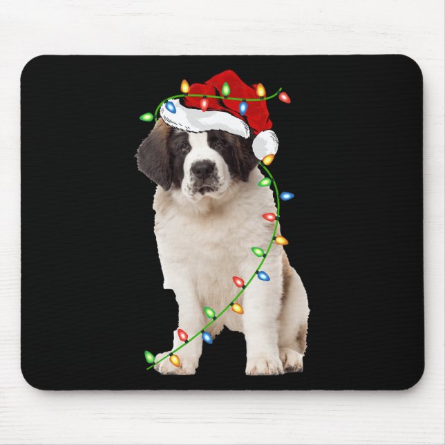Mousepad Xmas Lights Santa Hat Santo Bernard Dog Natal (Frente)