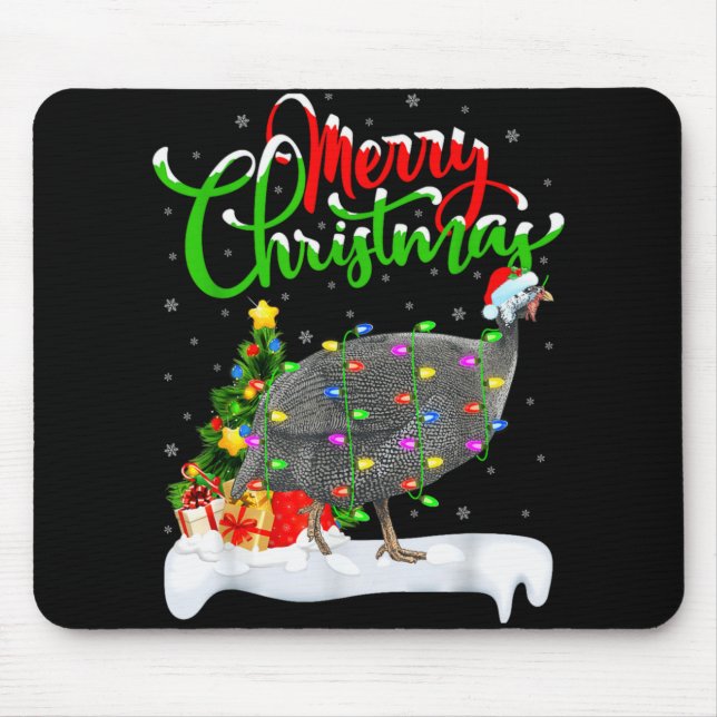 Mousepad Xmas Lights Tree Santa Guinea Fowl Bird Merry Chri (Frente)
