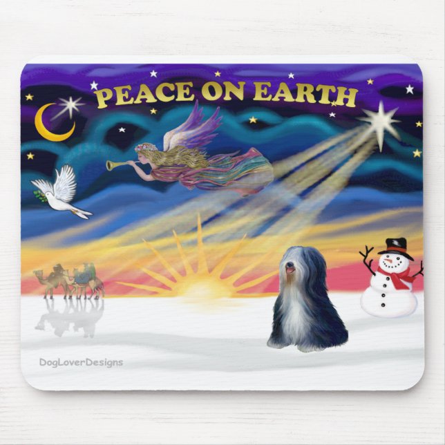 Mousepad Xmas Sunrise - Tibetano Terrier (BW) (Frente)