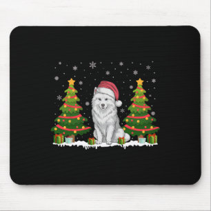 Mousepad Xmas Tree Lights Samoyed Dog Santa Hat Natal S