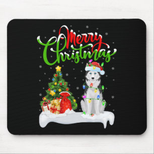 Mousepad Xmas Tree Lights Santa Hat Siberian Husky Chri