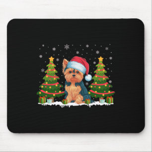 Mousepad Xmas Tree Lights Yorkin Dog Santa Hat Sw de Natal