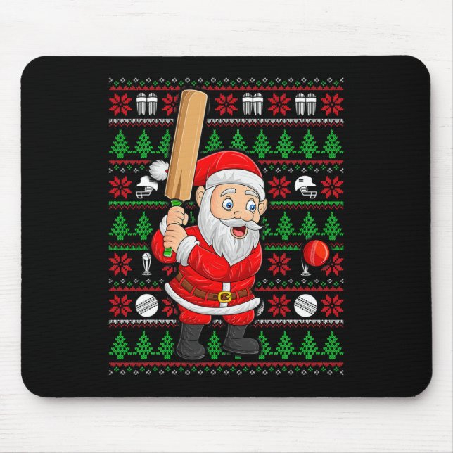 Mousepad Xmas Ugly Sweater Style Santa Playing Cricket Chri (Frente)