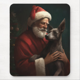 Mousepad Xoloitzcuintli com Papai Noel Natal Festivo
