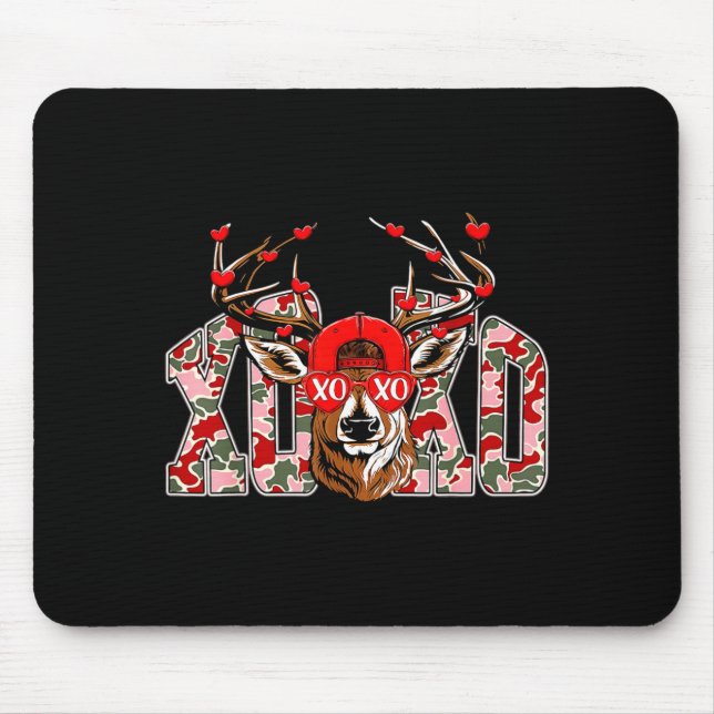 Mousepad Xoxo Camo Buck Deer Hunting Valentine's Day Boys K (Frente)