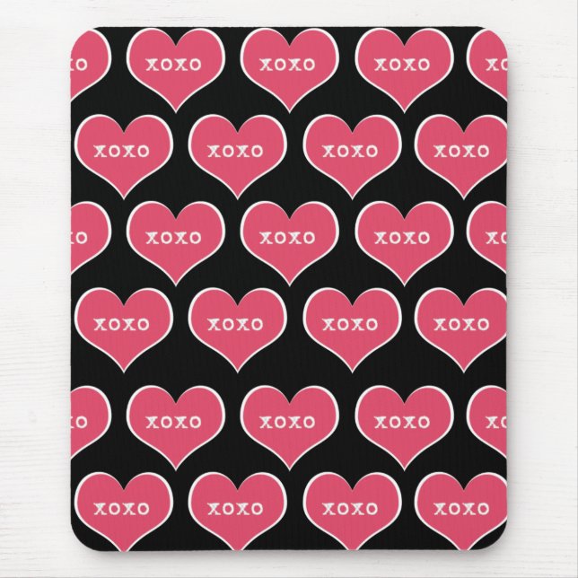 Mousepad XOXO de Coração Rosa (Frente)