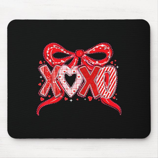 Mousepad Xoxo Funny Valentines Day Love Coquette Bow Checke (Frente)