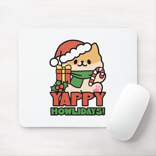 Mousepad Yappy Howlidays - Bela Cartoon de Cão de Natal (Com mouse)