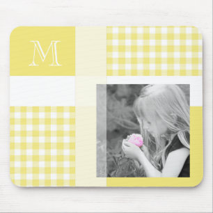 Mousepad Yellow Add Your Photo Gingham Modern Monograma