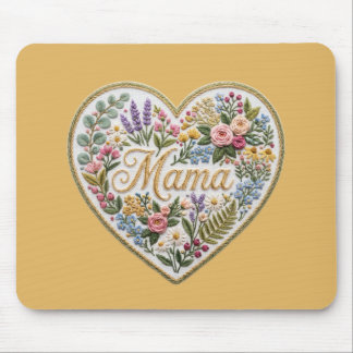 Mousepad Yellow Floral Faux Embroidery Heart Mama