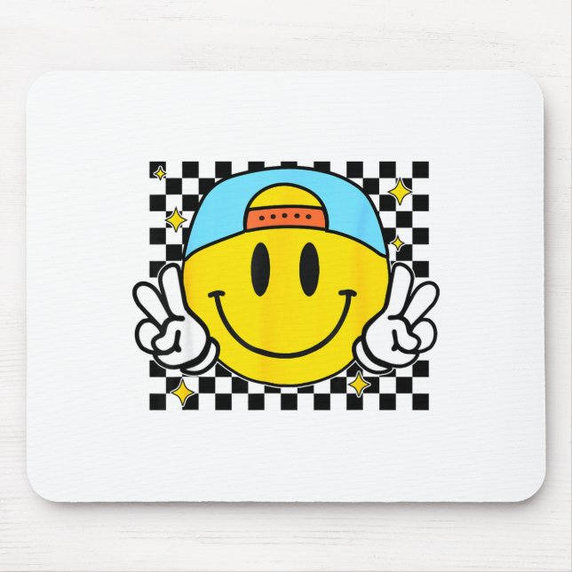 Mousepad Yellow Smile Face Cute Checkered Peace Smiling Hap (Frente)