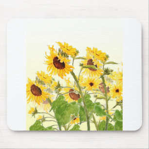 Mousepad yellow sunflower fields watercolor
