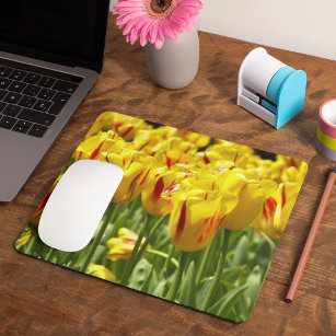 Mousepad Yellow Tulips with Red Stripes Floral