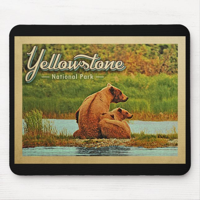 Mousepad Yellowstone National Park Bears Vintage (Frente)