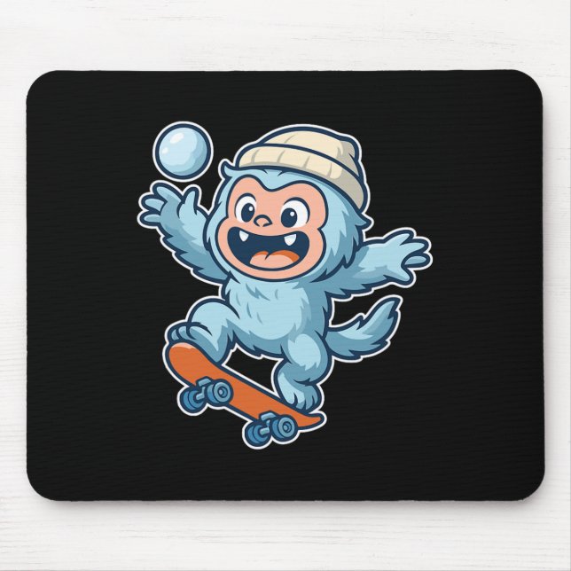 Mousepad Yeti Snowll Skateboard Fun  (Frente)