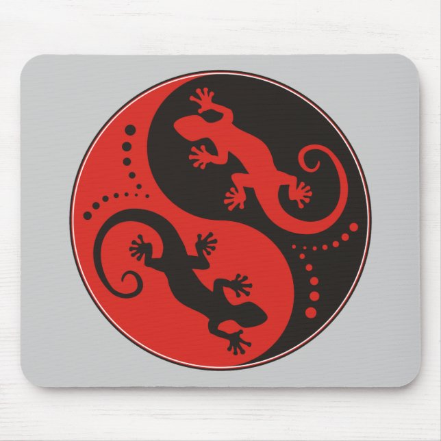 Mousepad YIN & YANG Geckos preto vermelho + sua ideia de fu (Frente)