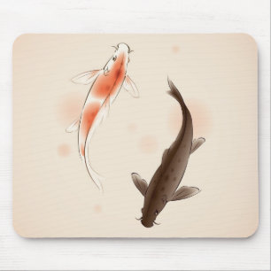 Mousepad Yin Yang Koi pesca na pintura oriental do estilo