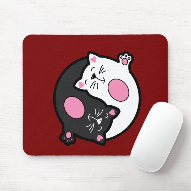Mousepad Yin Yang Sleeping Cats In Black And White  (Com mouse)