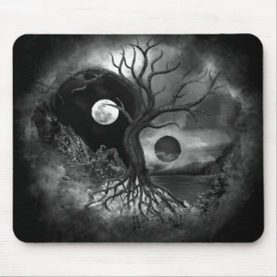 Mousepad Yin Yang Tree Landscape Black and White