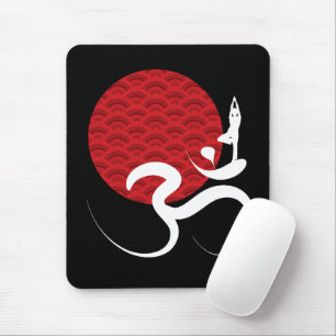 Mousepad Yoga do Sol Vermelho Asiático e Caligrafia Zen Mod