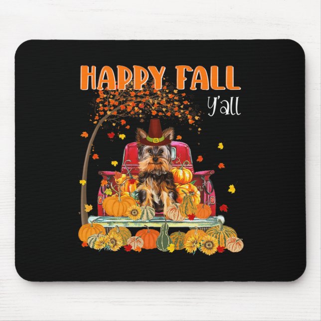 Mousepad Yorkie Dog Autumn Fall Pumpkin Caminhão Mappe Graç (Frente)